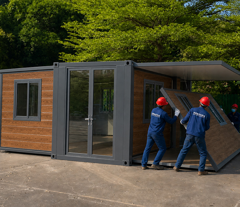 Expandable container house unfolding process